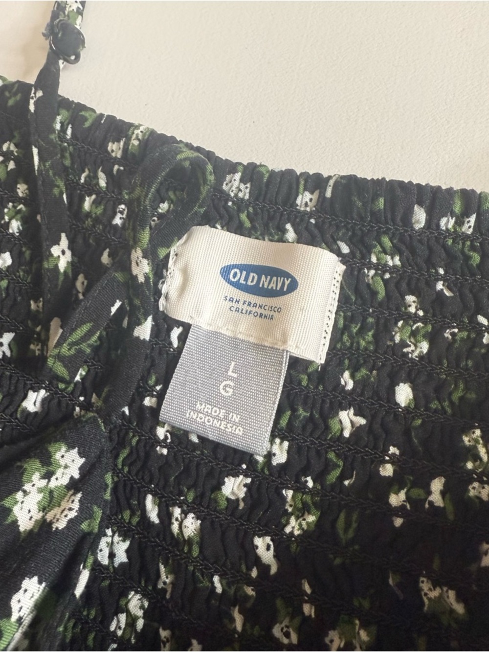 Floral Spaghetti Strap Dress in Black and White green flowers size L old navy - Picture 11 of 11